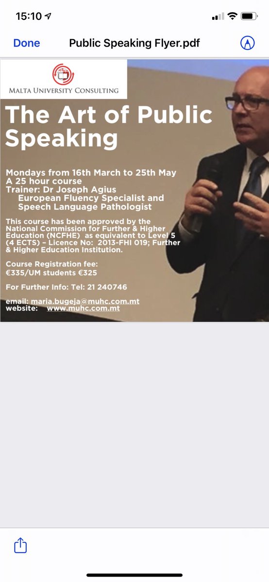 agiusjojo's tweet photo. Enjoy Public Speaking...and I ain't kiddin'...The Art of Public Speaking, Malta University Consulting, March 2020, MCQ Level 5...What are you waiting for? #publicspeaking https://t.co/gBytUMxGkw