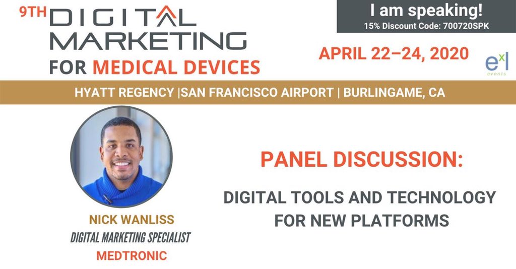 nickwanliss's tweet photo. I'm speaking at @ExLMedDevices 9th Digital Marketing for Medical Devices West, April 22th -24th, in Burlingham, CA. I hope you'll join me. Visit here for more info! https://t.co/cG4BirX7Oy  #DigitalMarketing #medicaldevices https://t.co/XRExVk68Bp