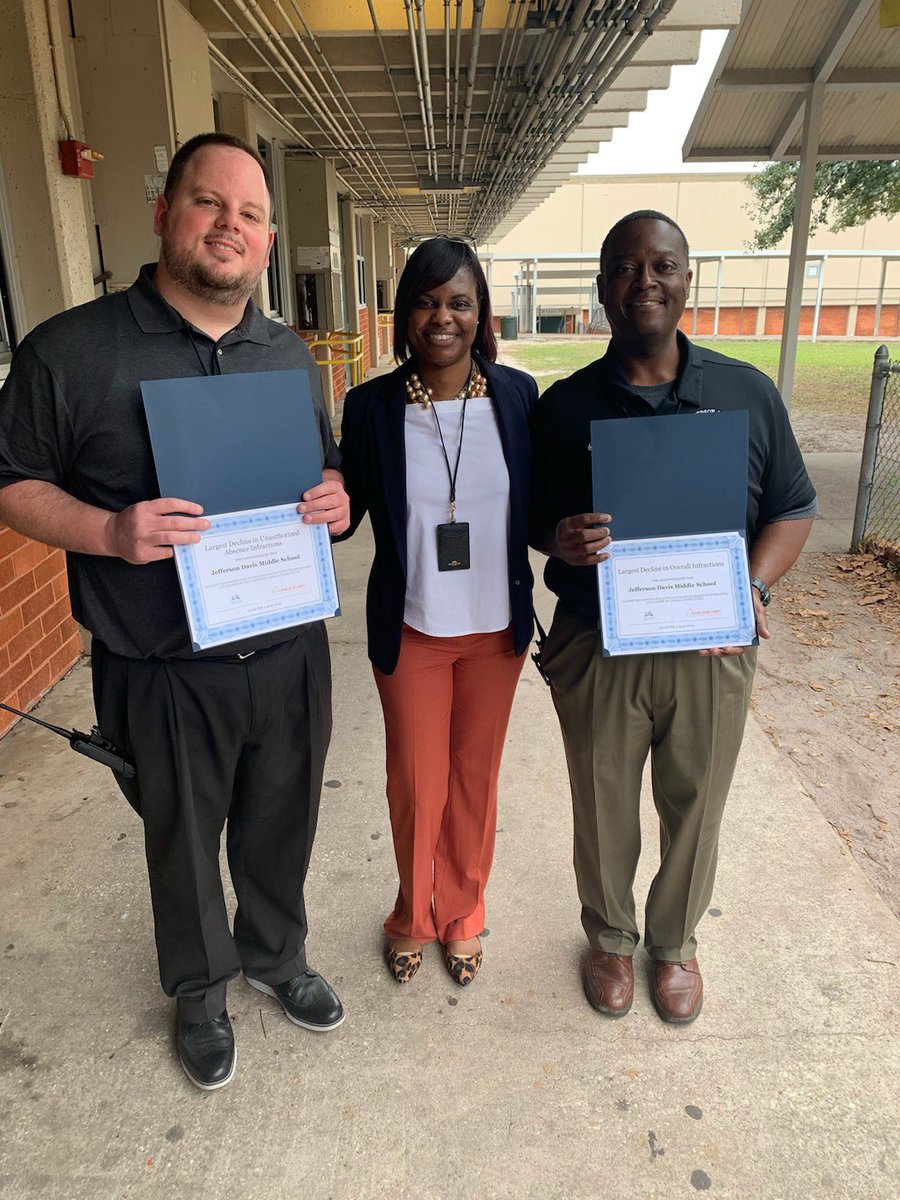 SchCultureDCPS's tweet photo. 🎩 Kudos to Jeff Davis MS! They are top of the class in a decline in unauthorized absences through quarter 2 and a decline in overall infractions through quarter 2! Way to go!! #RestorativeJustice #NoOSS #TeamDuval #ParentShadowing #TopOfTheClass 🎩 https://t.co/U83J4j2qxb