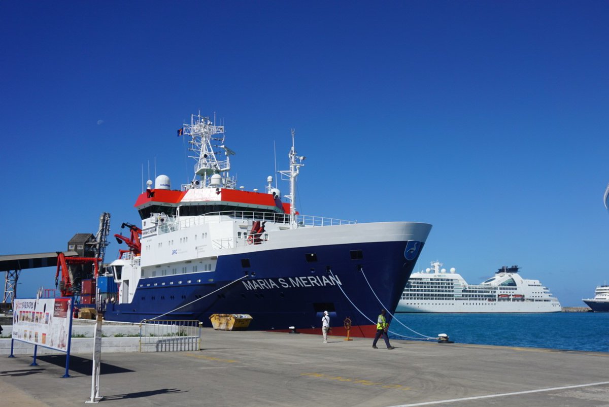 RV Maria S. Merian in the prot of Bridgetwon, Barbados. Photo: Johannes Karstensen/GEOMAR