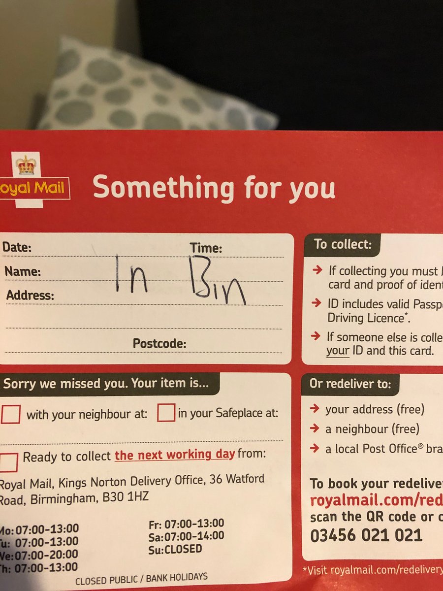 stephaneffa's tweet photo. @RoyalMail Disappointed to find my parcel left in the bottom of my bin by postman. I had to lean into a dirty bin to retrieve it and it is now covered in stuff. Would you want to receive a parcel like this? https://t.co/0XpVNXOHUT