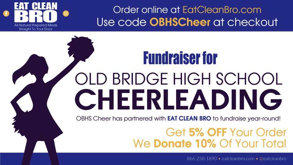 So excited to announce that OBHS cheerleading is partnering w/Eat Clean Bro to fundraise year round! Place orders with ECB using code “OBHScheer”,receive 5% off of your order&amp;10% of the order total will be donated to the Cheer Team. #thankyouforyoursupport  😈⚔️😈 <a href="/eatcleanbro/">eatcleanbro</a>