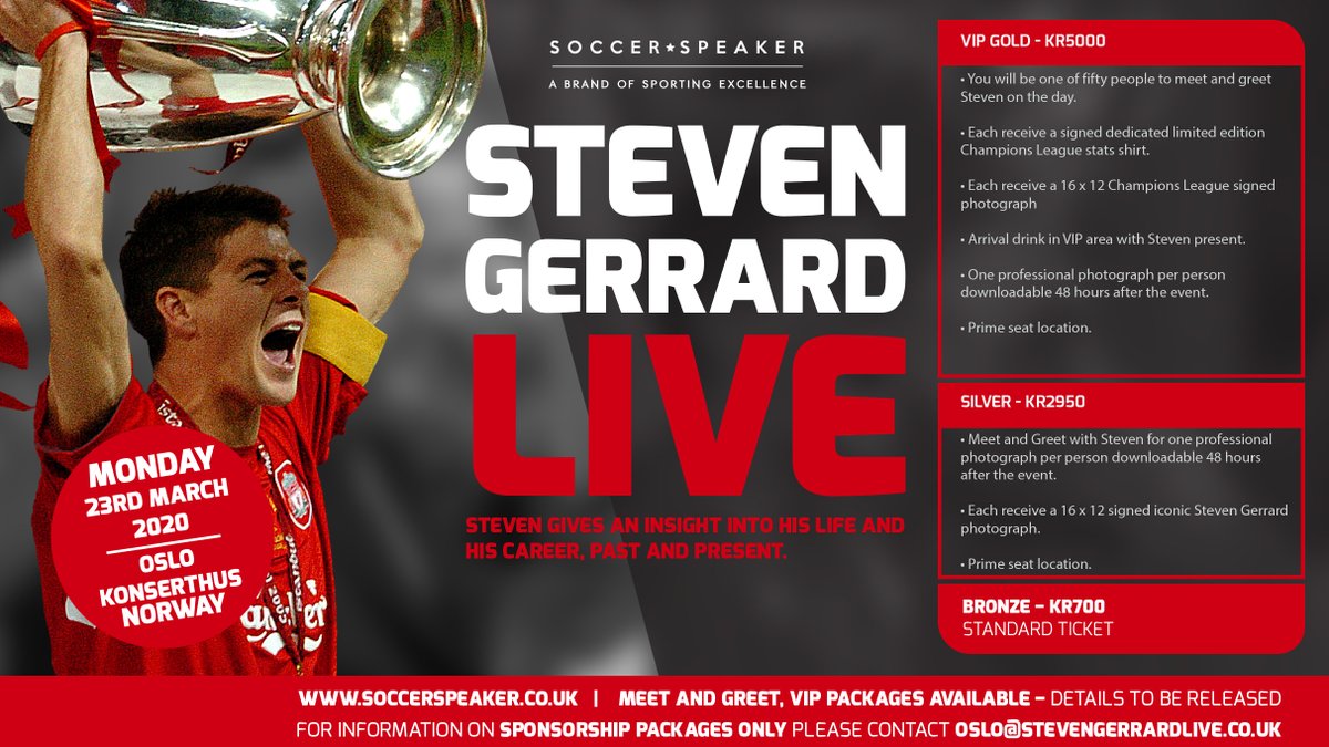 Liverpool's tweet photo. Fancy seeing Steven Gerrard live in Oslo? We've got a pair of tickets to give away. All you need to do to be in with a chance of winning is tag three mates below and give @soccerspeaker a follow. Go! https://t.co/ycWBthMxdb