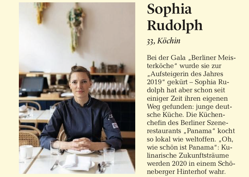 Sophia Rudolph, 33, chef at restaurant “Panama” in Berlin