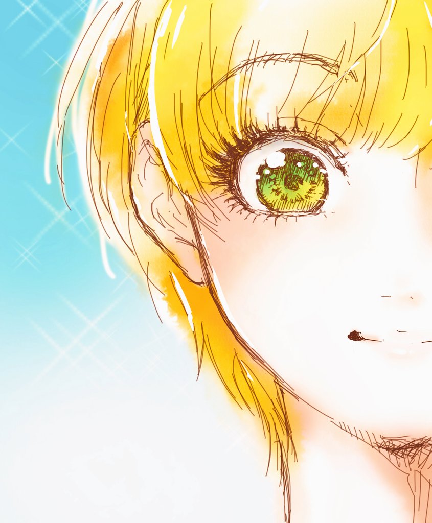 miyamoto frederica 1girl solo blonde hair short hair green eyes smile looking at viewer  illustration images