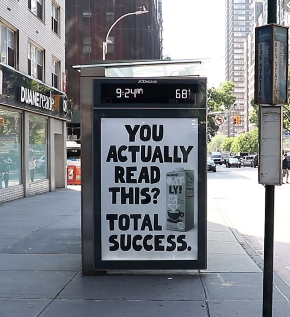 MellorPartners's tweet photo. In their latest OOH campaign, @oatly quip about advertising itself with eye-catching posters &amp; murals. Also: oat milk. https://t.co/Uhl7SNkt5U via @thedrum #campaign #marketing #humour #Veganuary #veganism https://t.co/kPbunLZkjF