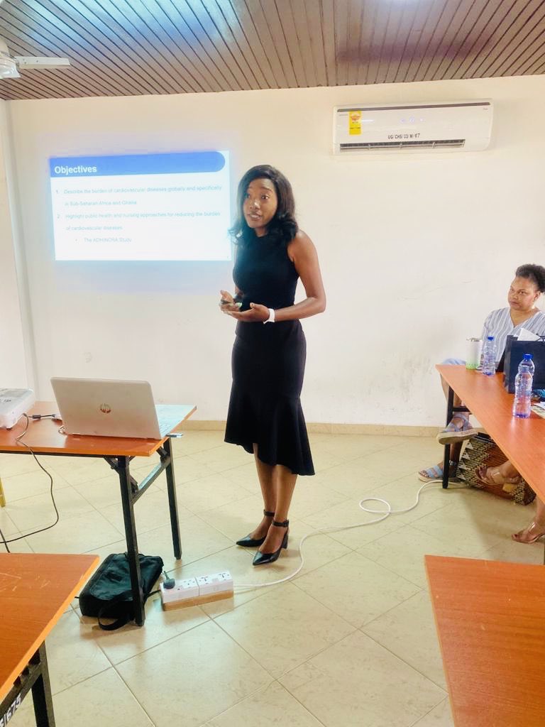 BaptisteDiana's tweet photo. We had a wonderful time leading sessions on cardiovascular research, QI & EBP, and patient adherence & clinical communication at the University of Ghana School of Nursing & Midwifery. #LocalGlobalLearning @LisaCooperMD @ycommodore @nemolello @JHhealthequity @JHUNursing https://t.co/3OootCfDTg