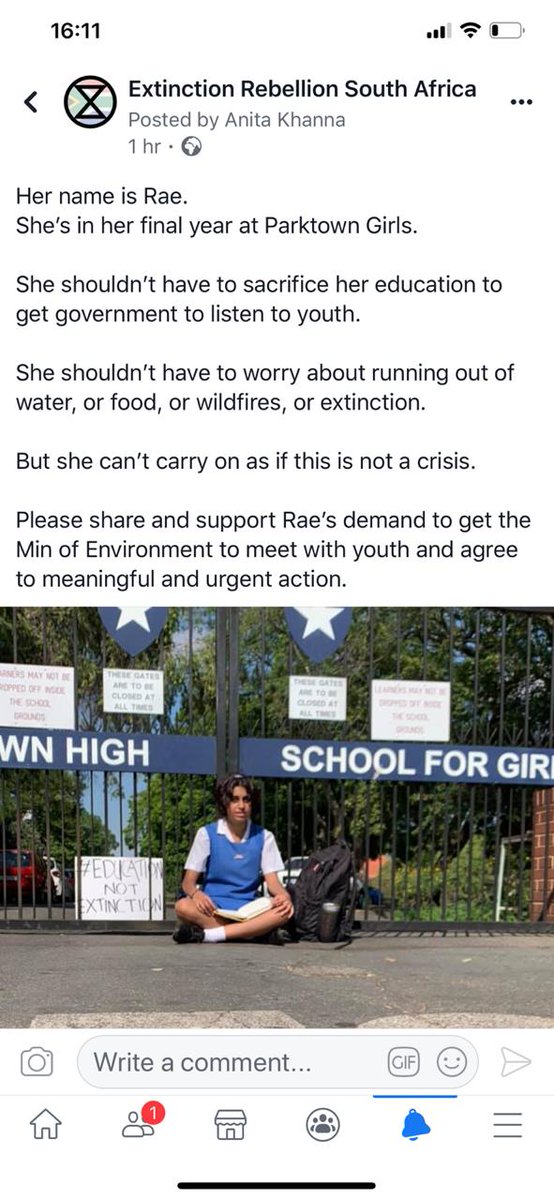raeesahnm's tweet photo. PLEASE SHARE! I need as much support as I can get so that they take us seriously. I am boycotting school until the SA gov declared a climate emergency. Here's the video link https://t.co/TJI5IoN41H

#educationnotextinction

@amandapalmer @neilhimself @Greenpeace @GretaThunberg https://t.co/WyfbFNdUlL