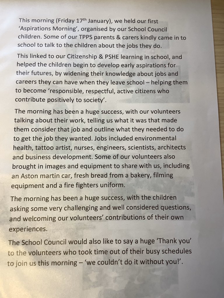 TickfordPark's tweet photo. This morning we held our first βAspirations Morningβ, organised by our School Council - it was a huge success π
#TP4dht #TP4schoolcouncil https://t.co/a630pUJEcq