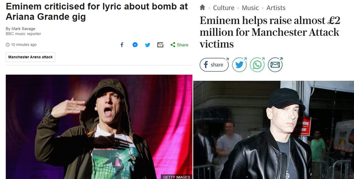 Southpawer's tweet photo. You all criticizing Eminem over one metaphorical bar all day but you never mention what he actually did after Manchester bombings.   

little punk asss magazines &amp; fans. fck out of my face https://t.co/5waT3To7Az