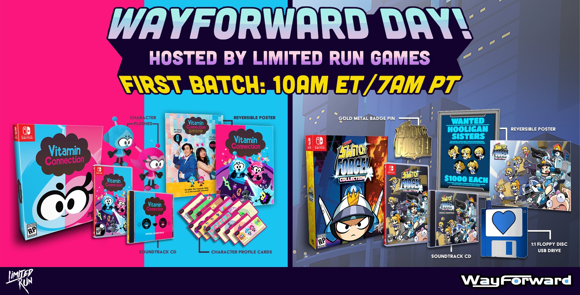WayForward on Twitter: "WayForward Day at @LimitedRunGames begins soon!  Visit https://t.co/TH2a3CSsXs to snag physical copies of Vitamin Connection  (Switch), Mighty Switch Force! Collection (Switch/PS4), and Mystik Belle  (PS4) - including limited editions