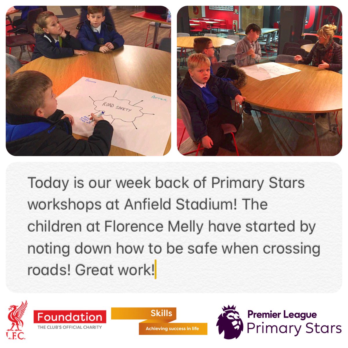 LFCFoundation's tweet image. Another great day of 
🌟#PLPrimaryStars 🌟 workshops at #Anfield Stadium. Today’s topic was all about road safety. 

Thanks to @MerseyFire for the great sessions. 👨‍🚒 #StopLookandListen