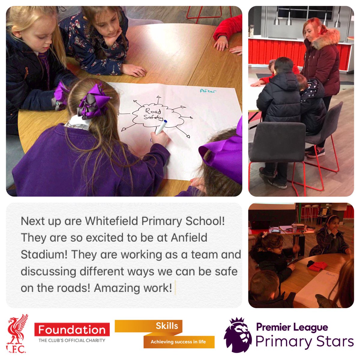 LFCFoundation's tweet image. Another great day of 
🌟#PLPrimaryStars 🌟 workshops at #Anfield Stadium. Today’s topic was all about road safety. 

Thanks to @MerseyFire for the great sessions. 👨‍🚒 #StopLookandListen