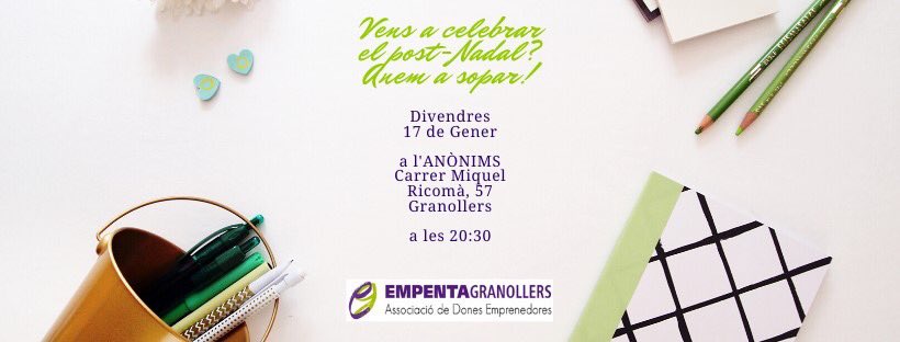 Encara estas a temps! Un sopar que es mes q un sopar de dones. Un sopar d’emprenadores. Un  sopar d’emprenadores amb Empenta! Un dopar d’emprenadores que impulsen el comerç, la pime, els serveis de la nostra comarca! APUNTA’T