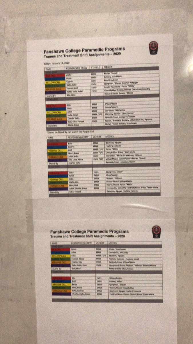 The responder schedules were hung in the garage with care knowing Trauma &amp; Treatment would some be there. ^cs