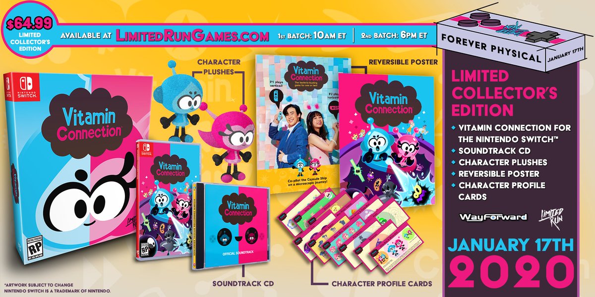 LimitedRunGames's tweet photo. Standard editions of @WayForward's Vitamin Connection on Switch are now available to pre-order! Collector's Editions are also live. If you miss out on the CE, more will be available later today at 6 pm ET.

Standard: https://t.co/elm9hTWIY4

CE: https://t.co/aypFyGkjba https://t.co/pZASIvyb1d