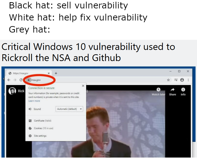 Critical Windows 10 vulnerability used to Rickroll the NSA and Github