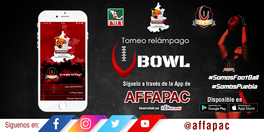 affapac's tweet photo. Sigue el #TorneoRelámpago #UFalgBowl organizado por @UFlagLeague, a través de la app móvil de #AFFAPAC 🏈
Disponible en tiendas iOS y Android
📱AppStore https://t.co/D5xPIJH4bb 
📱Google Play https://t.co/TuUHjrfbKV https://t.co/dEw8zWYX6G
