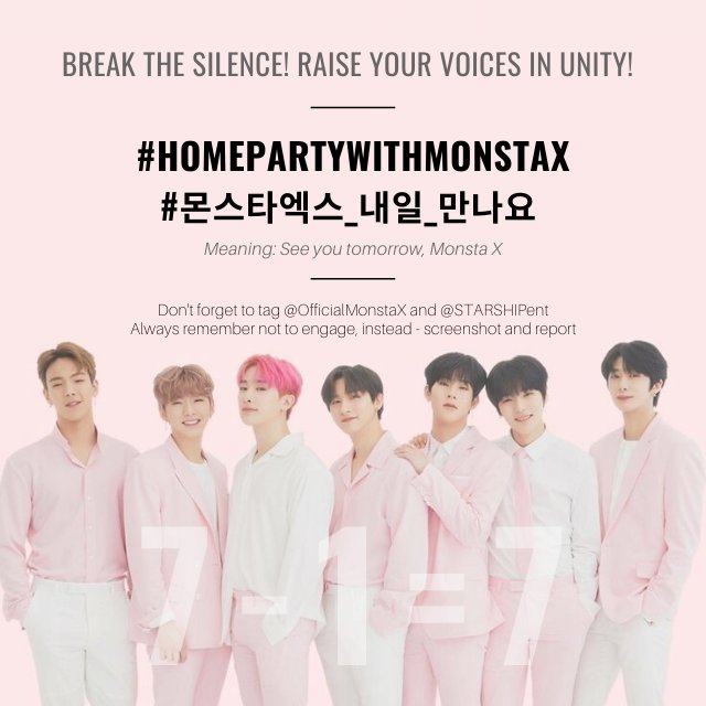 MONBEBEnt's tweet photo. ♥️NEW HASHTAG ALERT♥️
👉NEW HASHTAG ALERT👈

REPLY (7) TIMES:

#HomePartyWithMonstaX
#몬스타엑스_내일_만나요 
See you tomorrow, Monsta X 

Thank you &amp; don't forget to vote for Monsta X on award shows!! https://t.co/E0GH7uIuVO
