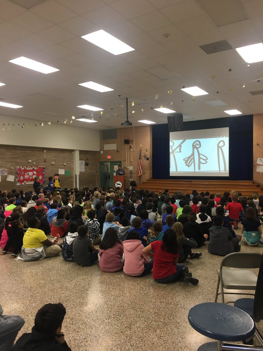 BrazosBookstore's tweet photo. It’s happening!! @MrNathanHale is making Sinclair ES laugh with delight!!! @ABRAMSbooks #majorimpossible #houstonreads #hisd https://t.co/scZPttTwvw
