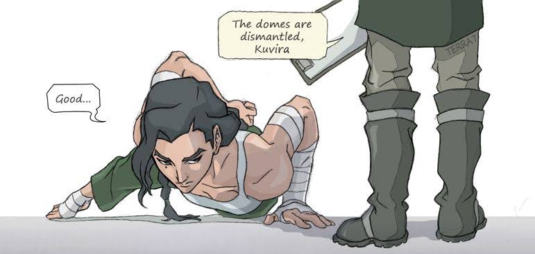 She's doing her daily work out while listening to her advisor.

It seems that the town they 'saved' has been renovated.