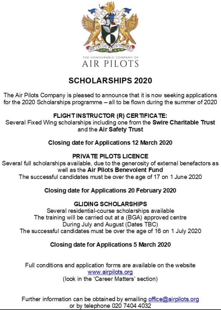 Martin Pert (@pilotperty) on Twitter photo An incredible opportunity: Donโt miss out on some #free #flying #training The window is soon closing on the 2020 <a href="/AirPilotsCo/">Air Pilots</a> scholarships. If you or someone you know has always wanted to fly then explore the options open to you. Flying is for everyone #aviation #pilot An incredible opportunity: Donโt miss out on some #free #flying #training The window is soon closing on the 2020 <a href="/AirPilotsCo/">Air Pilots</a> scholarships. If you or someone you know has always wanted to fly then explore the options open to you. Flying is for everyone #aviation #pilot
