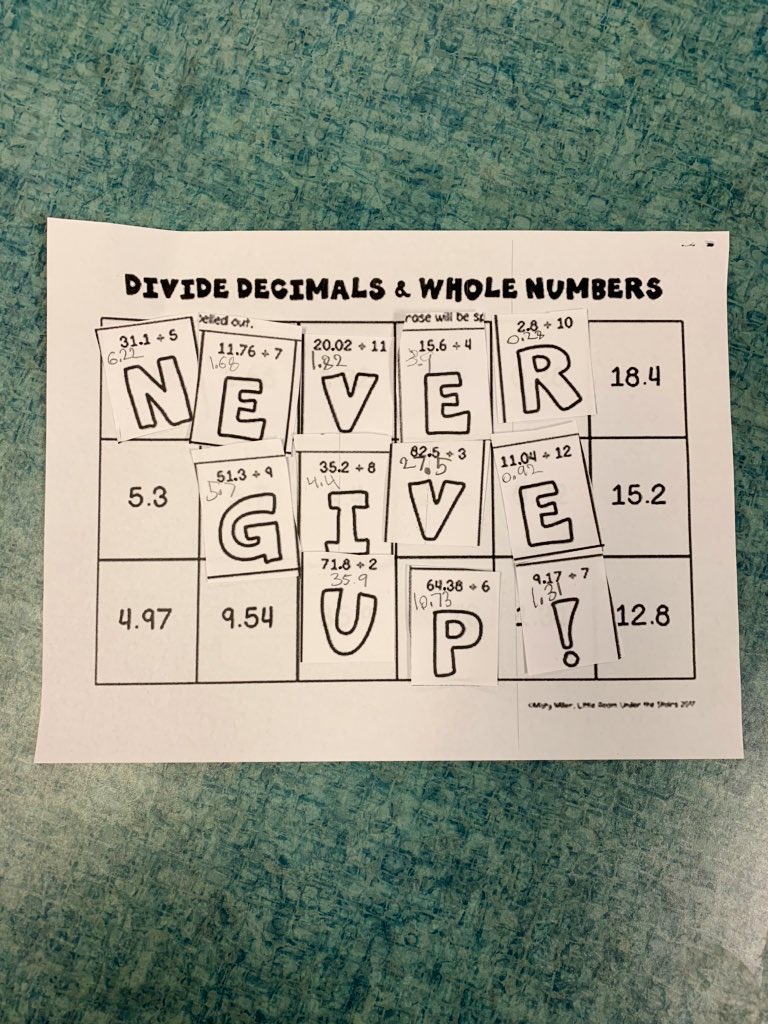 mrsdalessandro_'s tweet photo. A little Friday inspiration for my 5th graders✨ #DividingDecimals #NeverGiveUp #BCSLionsPride @LionsBCS https://t.co/BAYxDXNqlb