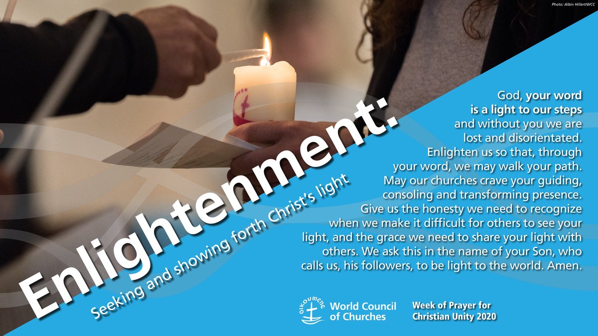 Oikoumene's tweet photo. On the 2nd day of the Week of Prayer for #ChristianUnity we pray for ✨ Enlightenment, seeking and showing forth Christ’s lig­ht:
🙏🙏🏼🙏🏾🙏🏿💒🙏🏿🙏🏾🙏🏼🙏
God, your word is a light to our steps and without you we are lost and disorien­tated…
https://t.co/RvLENU3lkz
#WCC #WPCU2020 https://t.co/PNo68qR9gp