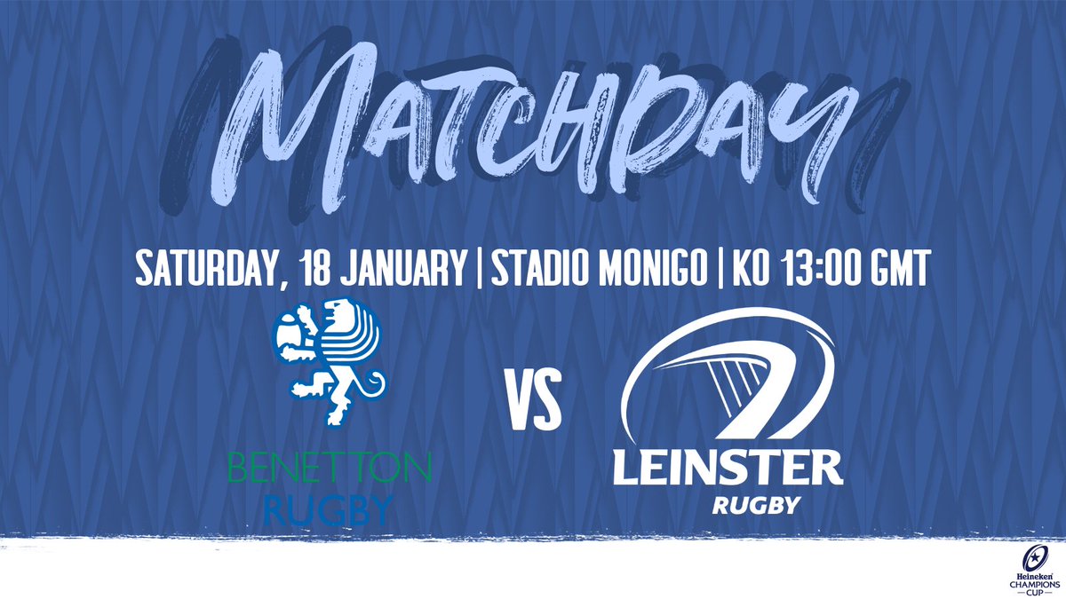 leinsterrugby's tweet photo. 🔵 MATCHDAY 🔵

A home #ChampionsCup quarter-final is up for grabs. 🏟🙌

RT if you're backing the boys in blue against @BenettonRugby! ✊🔵🗣

#BENvLEI #JoinTheRoar https://t.co/4fRNwayOon