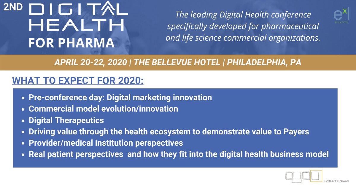 FiercePharmaMkt's tweet photo. As the @DigitalPharma and #EvolutionRoad teams prepare to unveil the official 2020 program for the 2nd Digital Health for Pharma conference, https://t.co/sbeh8E9Ew2, here's a preview of some of the topics to be highlighted during the course of the event: https://t.co/ZxriRHjcgP