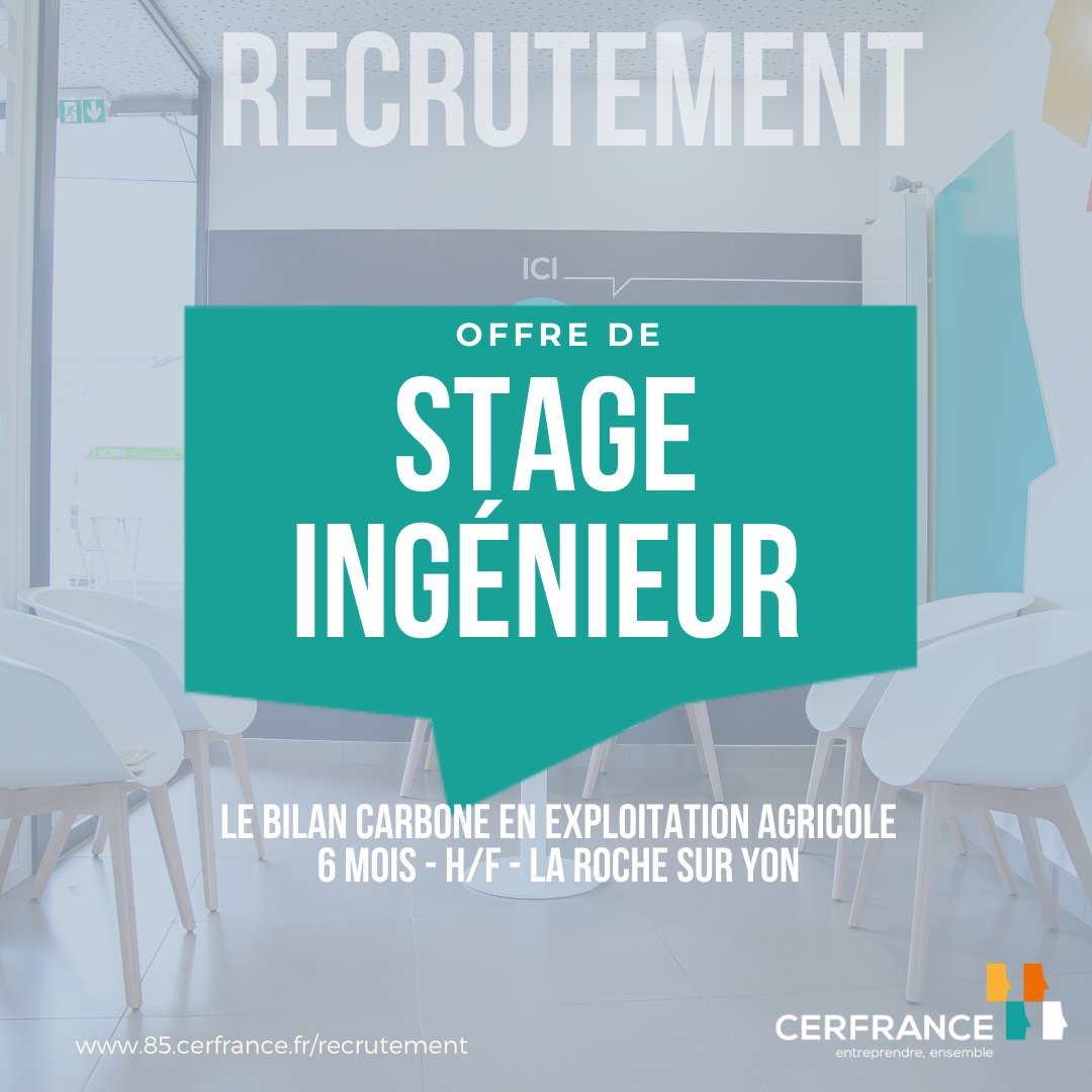Cerfrance85's tweet photo. #RECRUTEMENT 
Tu recherches un stage de fin d’étude porteur de sens ? Tu es sensible à l’enjeu environnemental dans le monde agricole ? 🌱 Cette offre est pour toi ! Cerfrance recrute un stagiaire ingénieur pour 6 mois ! ✅

Infos et candidature sur : https://t.co/LkdPks4G4W https://t.co/4xhyWAuExV