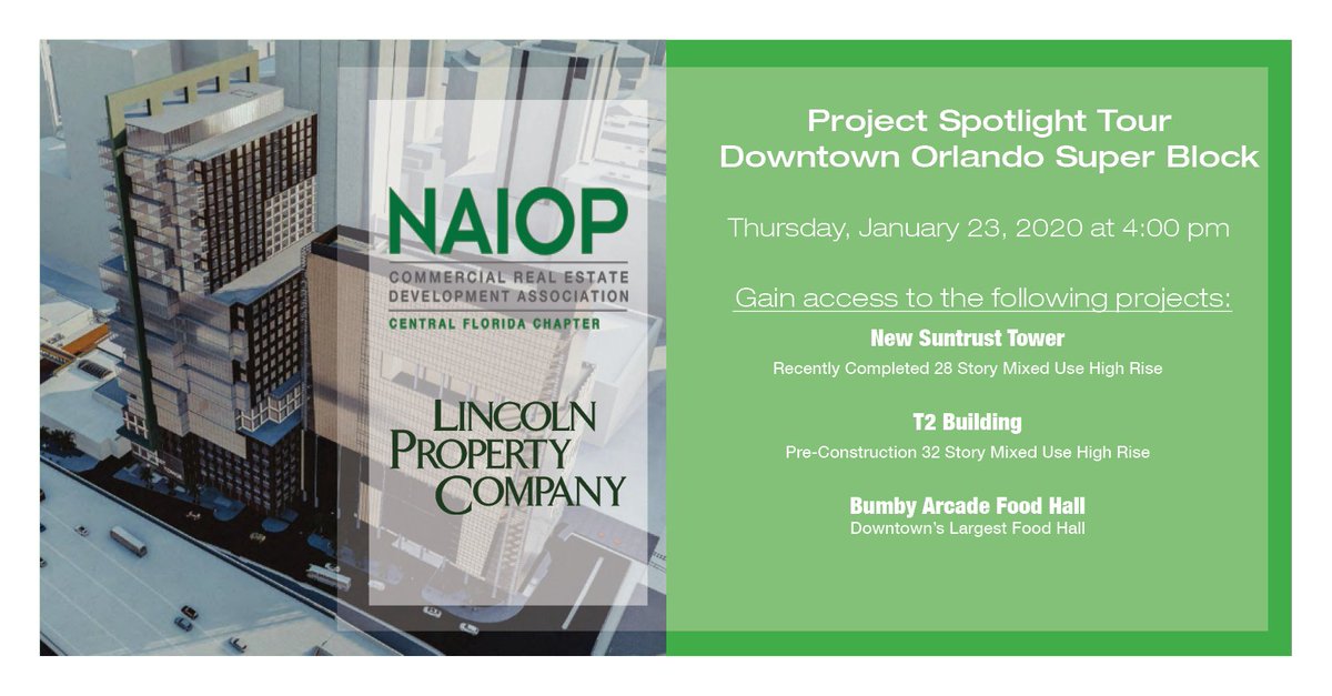 Join us for a tour of what is being called the next "Super Block" of downtown Orlando. During this event we will gain access to the projects that Lincoln Properties has underway on South Church Street.  

Register to attend here: 
associationdatabase.com/aws/NAIOPCF/in…
