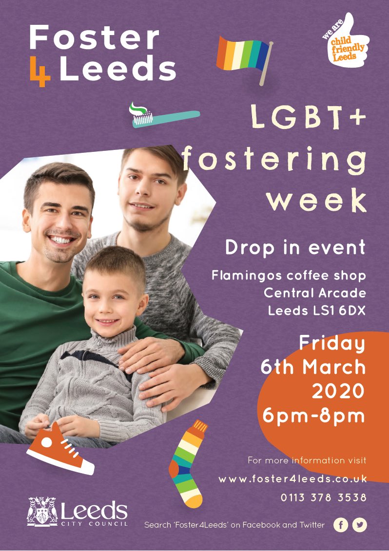 Check out the event in #Leeds for #LGBTFostering week 2020 with @LdsFosteringAdv - in our lovely @FlamingosLeeds cafe 🏳️‍🌈 #LGBT #InclusiveLeeds #LovinLeeds @foster4leeds