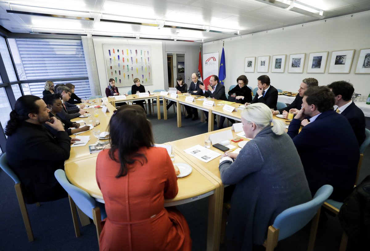 MFA_Austria's tweet photo. FM #Schallenberg met with civil society to discuss worrying trends reg global security. “Austria will continue to press for a nuclear-free world and to ensure that humans and not algorithms decide over questions of life and death” https://t.co/rgt9HSLm47