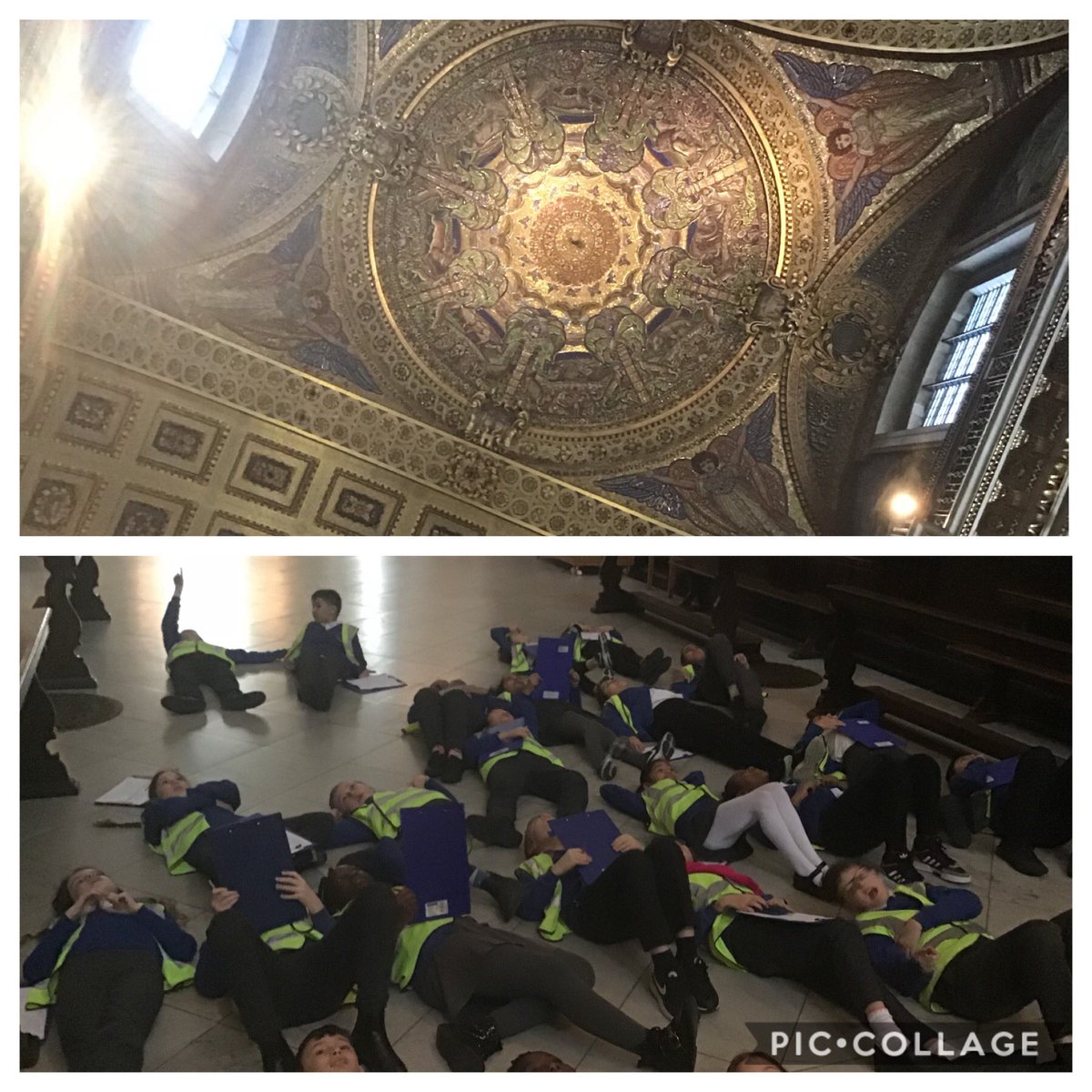 MissN0Donnell's tweet photo. What a lovely moment - 5S were told to lie on the floor during their workshop and take inspiration from the ceiling of St Paulβs Cathedral for writing metaphorsπ€© #ShacklewellE8 #NewWaveFed https://t.co/RZqWW95GgH