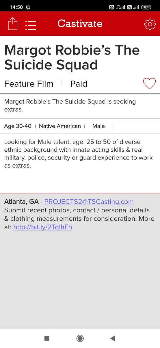 CastivateApp's tweet photo. Margot Robbie’s The Suicide Squad is seeking extras NM 1/26 #castingcall https://t.co/3p0iKoCkuK
