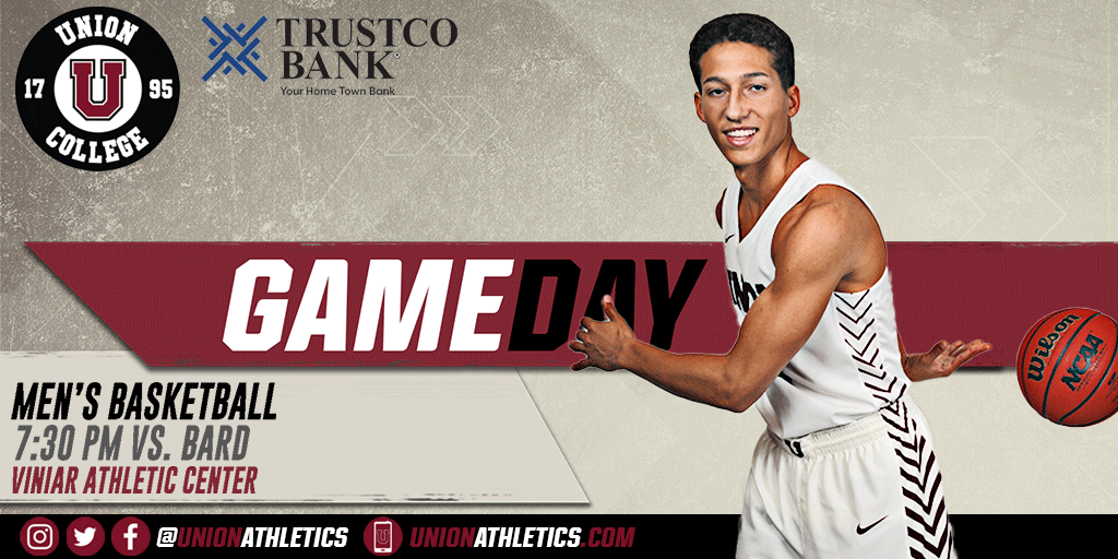 UnionAthletics's tweet photo. After a big win on Tuesday, @UnionMBB looks to keep the momentum going with a Liberty League matchup against Bard! Get to Viniar for the 7:30 tipoff!
📈 https://t.co/p6O8ZfCJtp
📺 https://t.co/561VmgqOzV
#GoU #d3hoops https://t.co/ZMUc8NLApm