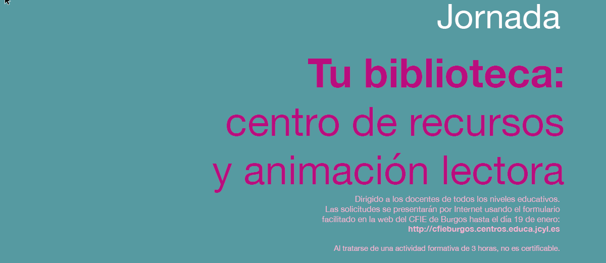 APBiblioBurgos's tweet photo. 📝El próximo 22 𝗱𝗲 𝗲𝗻𝗲𝗿𝗼 CFIE Burgos organiza una Jornada "Tu Biblioteca: Centro de Recursos y Animación Lectora". Colaboran en las ponencias algunos miembros de la #APBB. Dirigido a Responsables de Bibliotecas escolares y personas interesadas hasta completar aforo👇 https://t.co/mxeoJjNxwS