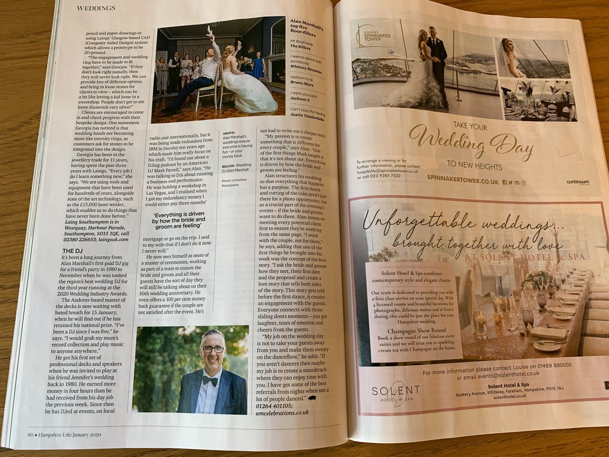 AMCelebrations's tweet photo. "Everything that happens has a purpose. The first dance and cutting of the cake aren't just there for the photo opportunity, but as a crucial part of the evening events.
Taken from Hampshire Life article January 2020 featuring Alan Marshall Celebrations - Award Winning Wedding DJ https://t.co/NSAW712WZW