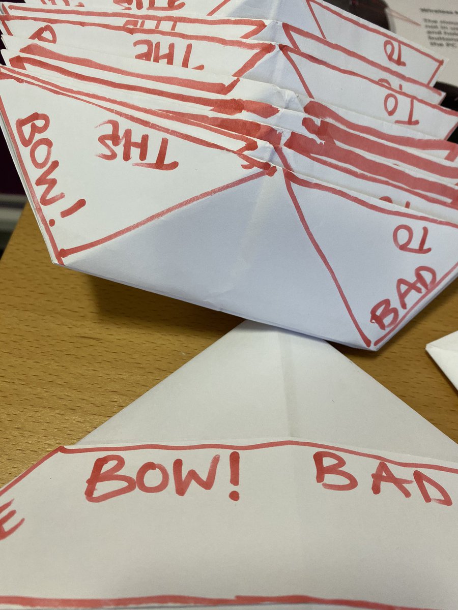deanorhodes's tweet photo. Finished the first week with stuff on #Complexity and #Scrum and a bit of #Origami #agile #Sprints Big Buoys against Bigger Buoys! #BadToTheBow #JFDI @ScotDigAcademy https://t.co/uDbslyWn6K