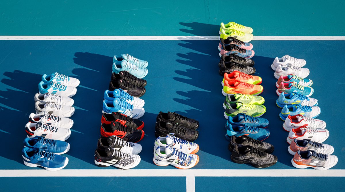 babolat's tweet photo. Taking โI need one in every colorโ to a new extreme.
What colors do you need? ๐ค
โ โ
The 2020 shoe collection is here, including the all-new lightweight and breathable #JetTere ๐
โ โ
Available Now
USA: January 21st
#JetMachII #PropulseFury #PropulseRage #SFX3 #PropulseBlast https://t.co/y6Xo42zelj