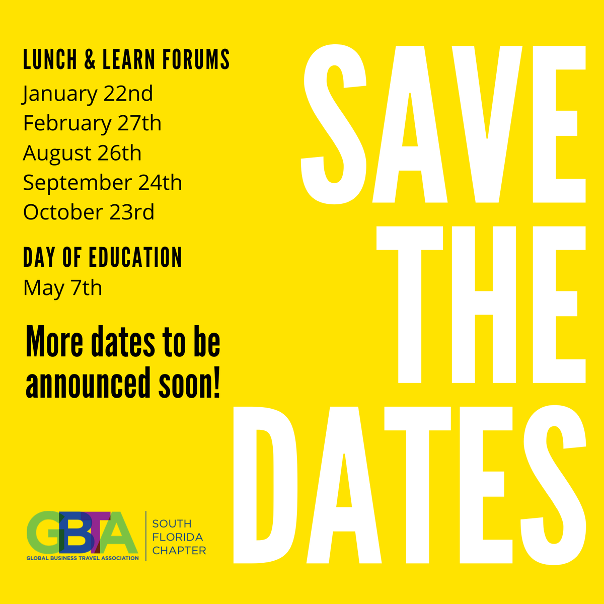 GBTASouthFL's tweet photo. Before you go off and enjoy the long weekend, mark your calendars for our upcoming events and get registered for next week NOW: https://t.co/UDd5FASe5N https://t.co/mtRS4Vo3PS
