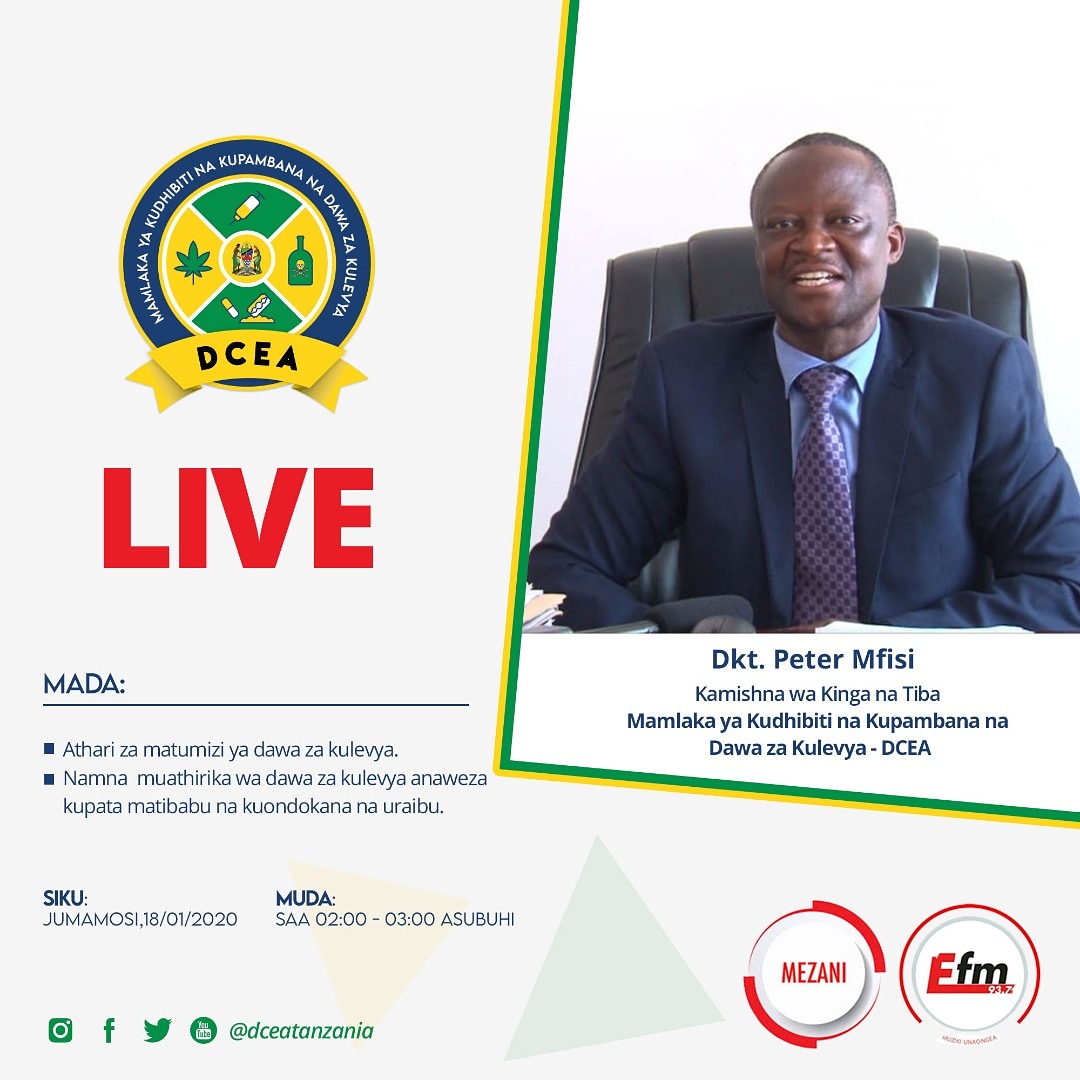 DCEATanzania's tweet photo. Usikose kufuatilia mada inayozungumzia athari za matumizi ya dawa za kulevya na namna muathirika wa dawa hizo anaweza kupata matibabu. Ni katika kipindi cha #mezani cha @efmtanzania kesho Jumamosi saa 2:00 Asubuhi. https://t.co/aSp5UGGt9t