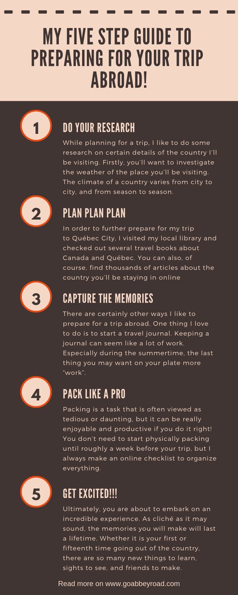GoAbbeyRoad's tweet image. My Five #StepGuide to #Preparing for Your #trip #abroad !
1. Do your #research 
2. Plan #Plan Plan
3. #capture the #memories 
4. #Pack Like a Pro
5. Get #excited !!!
goabbeyroad.com/my-five-step-g…
#guide #tips #traveltips #travelguide #experience #lifetime #studyabroad
