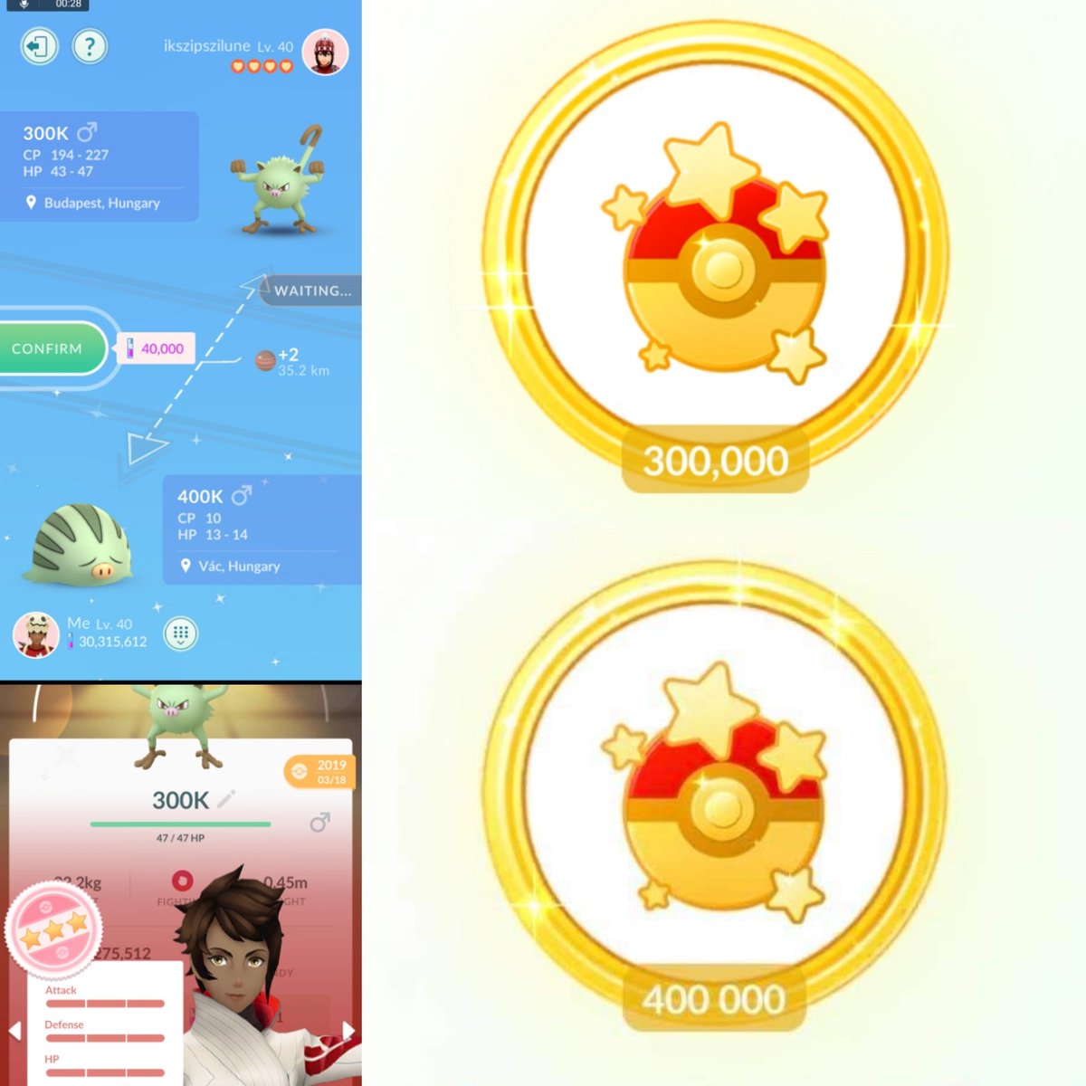 VGergokee's tweet photo. Okay What the Fuck?! 😍
We traded these two shiny for 300&amp;400K and look what I got, A freaking #Shundo Mankey! 🤩What are the odds for that? 😂 It was one of the best and the most unexpected moment in my Pogo career so far! ThankY to my favorite girl grinder! 💎🏆 #PokemonGO #GG https://t.co/K31CWkOdM0