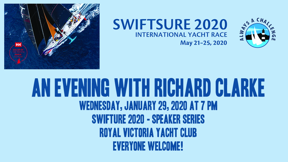 Presenting an Evening with Richard Clarke, the recent winner of the Fastnet Challenge Cup, the overall prize for the 2019 Rolex Fastnet Race. Everyone Welcome! More info: facebook.com/events/2488499… #Swiftsure2020