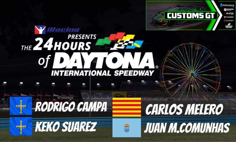 Customs GT (@customsgt) on Twitter photo Esta noche darn comienzo las 24H de Daytona y no podiamos fallar, <a href="/kekosuarez08/">Keko Súarez</a>
<a href="/CarlosCustomGt/">Carlos Melero</a>
@RodrigoCampa14
#JuanMComunhas
lucharan por acabar semejante reto, muchisima suerte chavales 💪💪
<a href="/BitHidraulyco/">BitHidraulyco Security</a>
<a href="/BlisterSim/">Blister Simracing</a>
<a href="/RCOCKPITS_Sim/">RCOCKPITS</a>
<a href="/GPeyma/">Tofeos Peyma</a> Esta noche darn comienzo las 24H de Daytona y no podiamos fallar, <a href="/kekosuarez08/">Keko Súarez</a>
<a href="/CarlosCustomGt/">Carlos Melero</a>
@RodrigoCampa14
#JuanMComunhas
lucharan por acabar semejante reto, muchisima suerte chavales 💪💪
<a href="/BitHidraulyco/">BitHidraulyco Security</a>
<a href="/BlisterSim/">Blister Simracing</a>
<a href="/RCOCKPITS_Sim/">RCOCKPITS</a>
<a href="/GPeyma/">Tofeos Peyma</a>