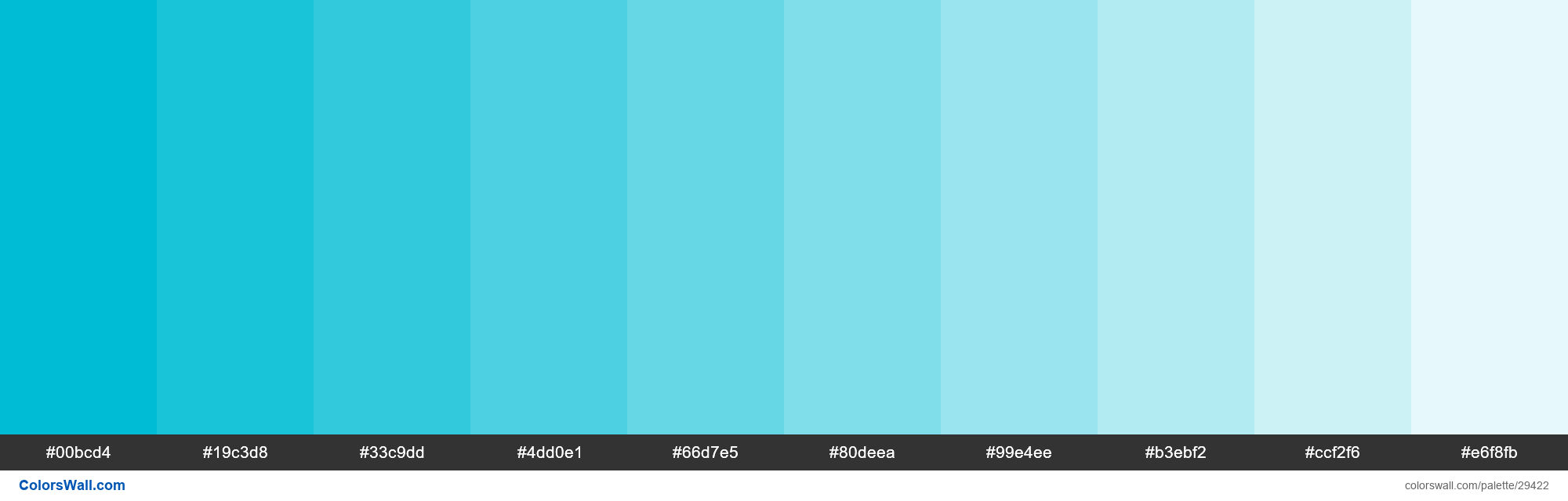 colorswall on X: Tints of Material Design Cyan color #00BCD4 hex