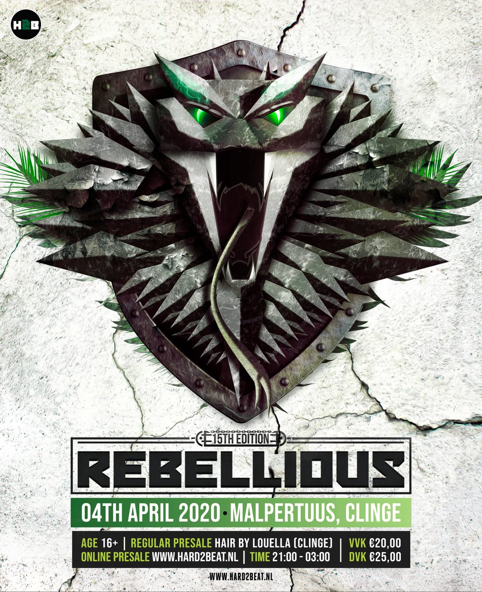 𝐑𝐄𝐁𝐄𝐋𝐋𝐈𝐎𝐔𝐒 #𝟏𝟓 🐍
2020 is nog maar nét begonnen, maar het belooft nu al een KEIhard jubileumjaar te worden. Hard2Beat Events presenteert met volle trots editie #15 van Rebellious op 04.04.2020.

Do you dare to discover the realm of Rebellious!? ⚡🗺