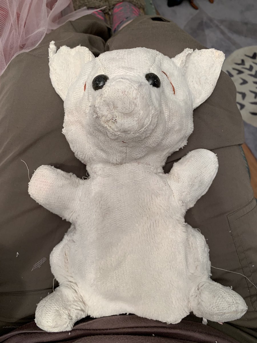 KnittingNun's tweet photo. Piggy now all lined and holes closed. She about to go for a gentle bath before drying and then stuffing. #Piggyupdate https://t.co/2DxeH5TNZ7